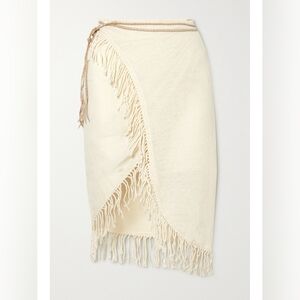 Caravana Net Sustain Tuznik Leather-trimmed Fringed Cotton-gauze Pareo Neutral